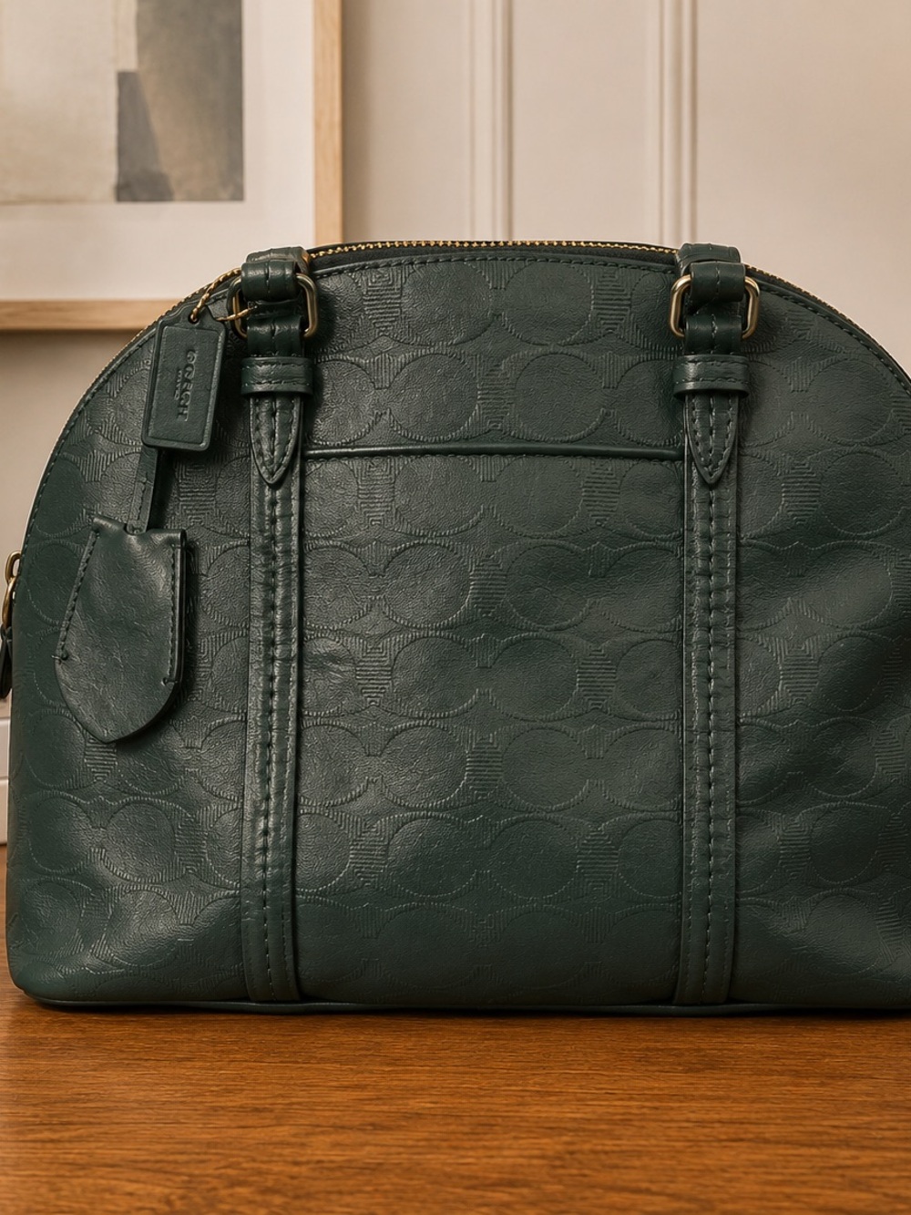 Coach Dark Green Leather Embossed Leather Dome Satchel Bag F31407 - Picture 2 of 13